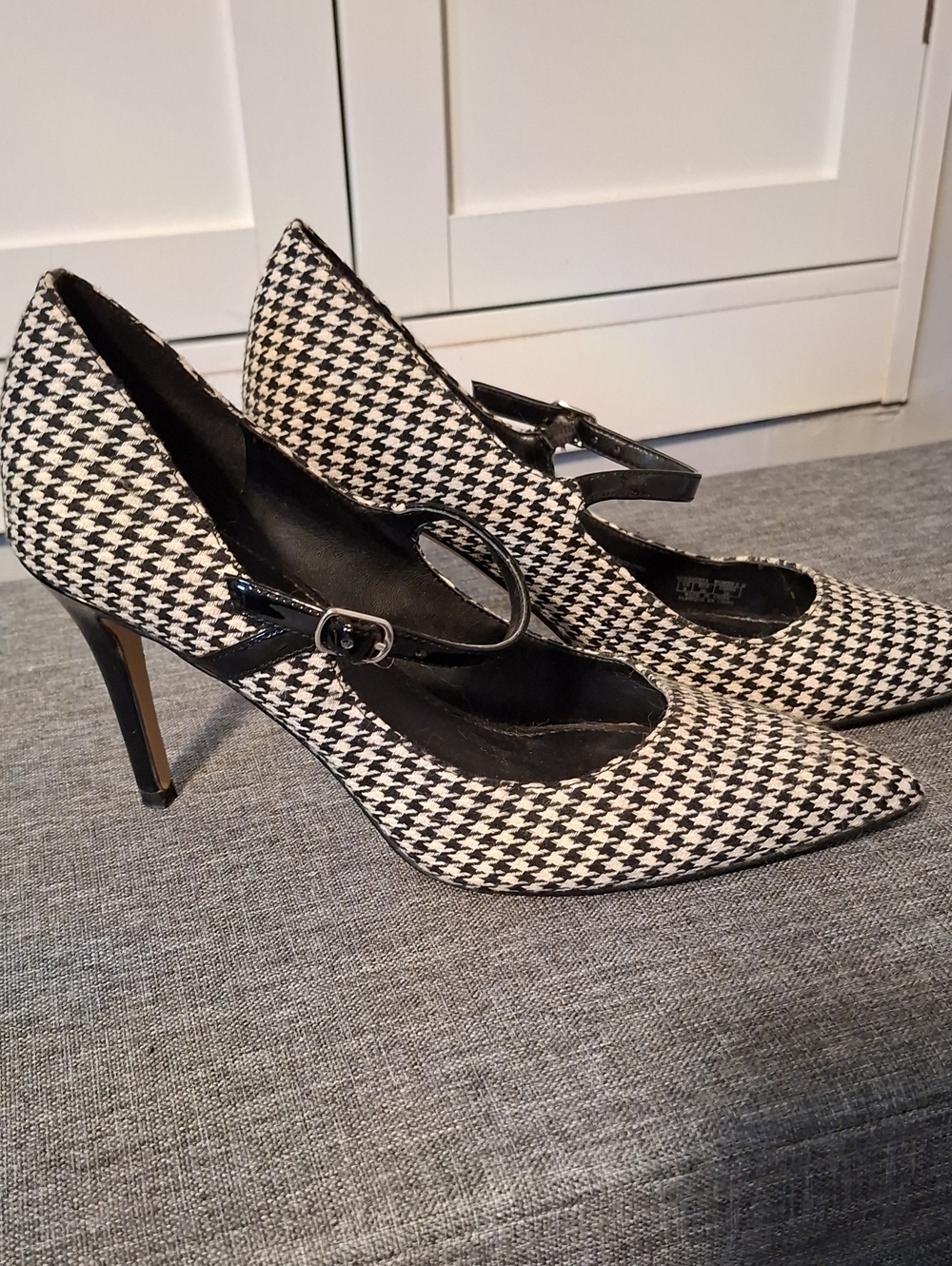 Marc Fisher Houndstooth Pointed-Toe Mary Jane Pumps - Black & White
